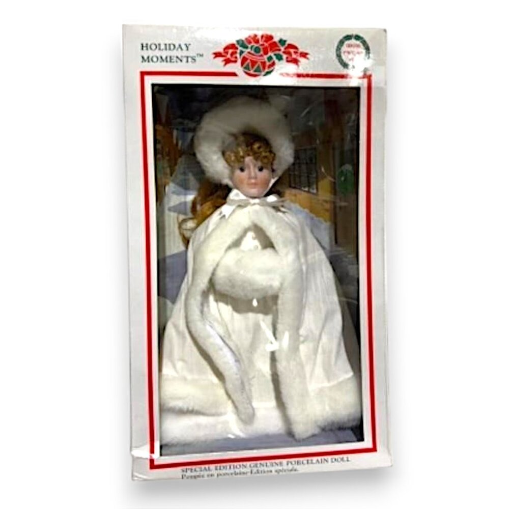 HOLIDAY MOMENTS Special Edition Genuine Porcelain White Christmas Doll (NEW BOX)